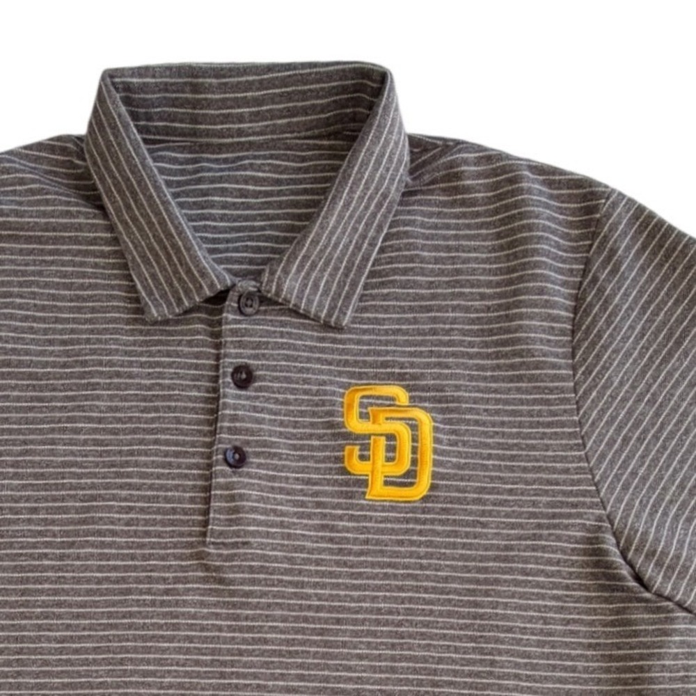 Antiqua San Diego Padres MLB Mens Brown Striped Short Sleeve Polo Shirt L